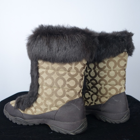 Coach Jennie Monogram Tan & Brown Lace-Up Faux Rabbit Fur Boots, Size 8.5 B - Picture 6 of 16